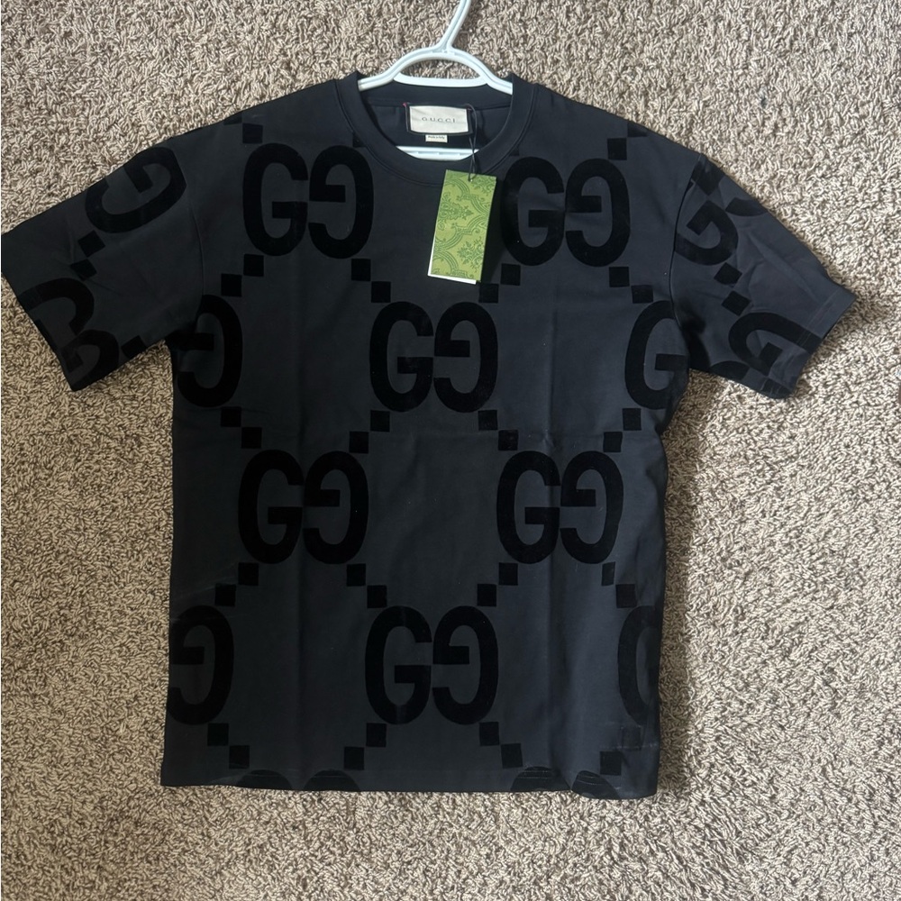 Gucci Black Short Sleeve Tee with Monogram Pattern